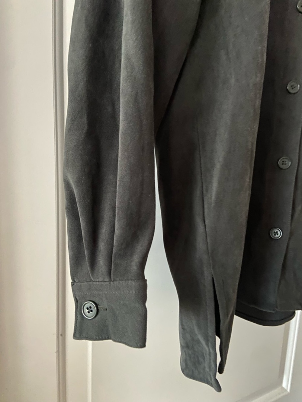 Larry Levine Midnight Green Button-Up Suede Top - Picture 6 of 7